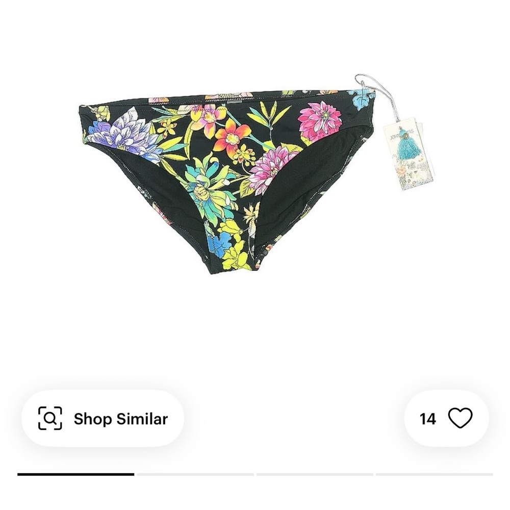 NWT Johnny Was Black Floral Bikini Bottom size M